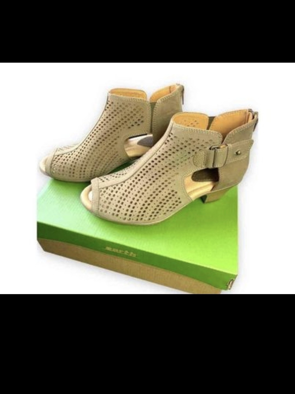 New Women's QVC EARTH Tan Open Toe Buckle Ankle Bootie KERI Shoes RV $110 Size 8